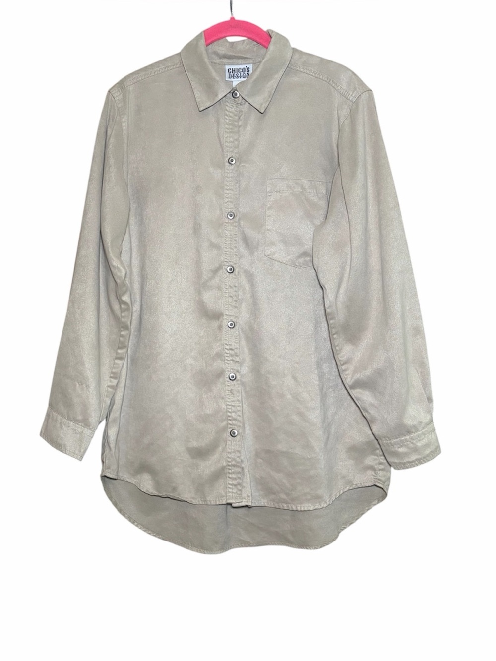 Chico's Design Faux Suede Button Up Shirt Brown Long Sleeve Vintage Top Sz 1 M